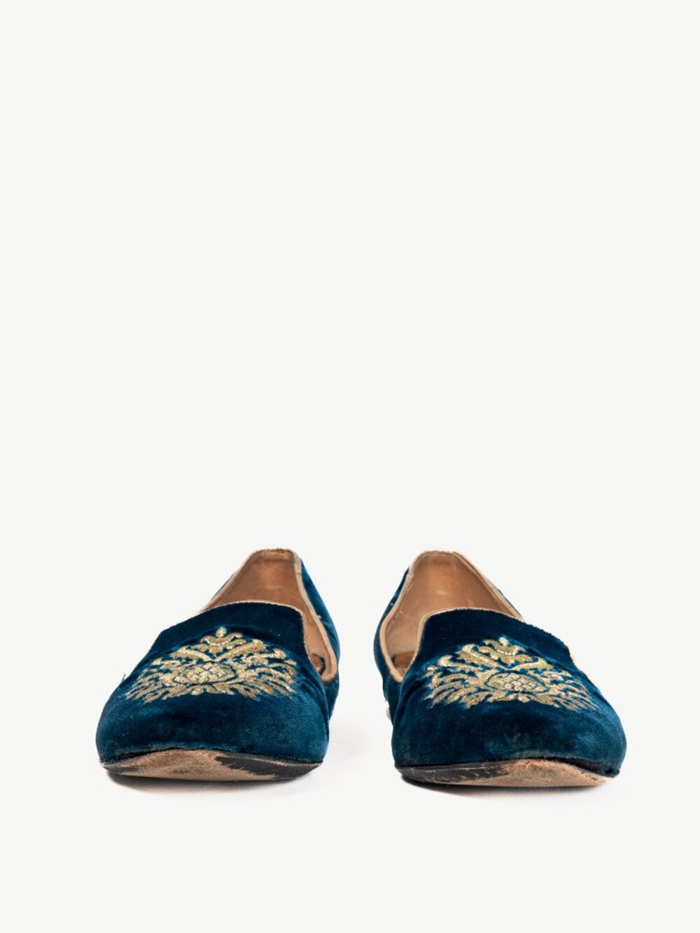 Miu Miu PF12 Blue Velvet Embroidered Crystal-Heel Loafers - Picture 3 of 9